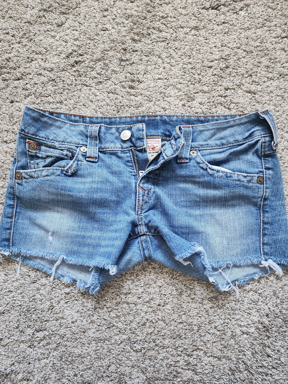 True Religion Denim Shorts 31 Y2K Low Rise Cutoff Made USA
